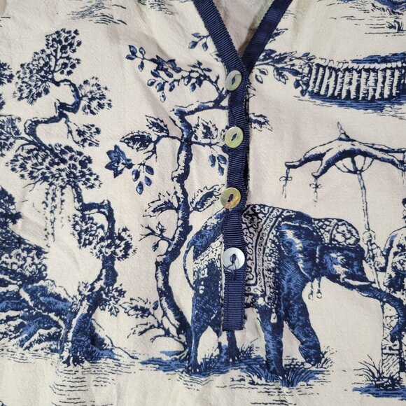 Weekend By Suzanne Betro Cotton Blue/White Long Sleeve Printed Tunic Top Size L - Picture 3 of 10